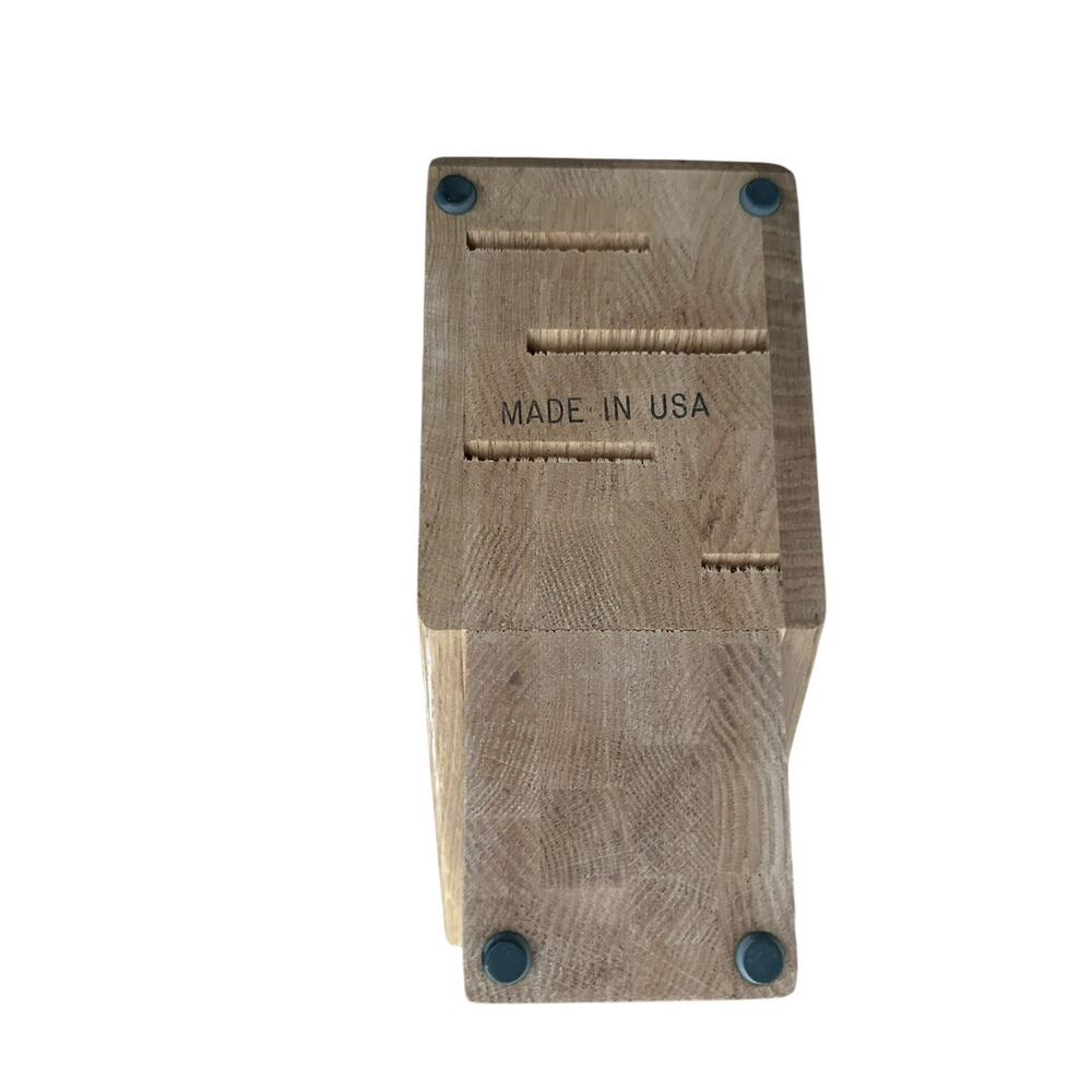 CUTCO 5-Slot Gourmet Knife Block #1749 Solid Oak Wood Honey Finish Made USA - Picture 2 of 5